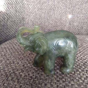 Vintage 70s hand carved elephant figurine in green stone jade